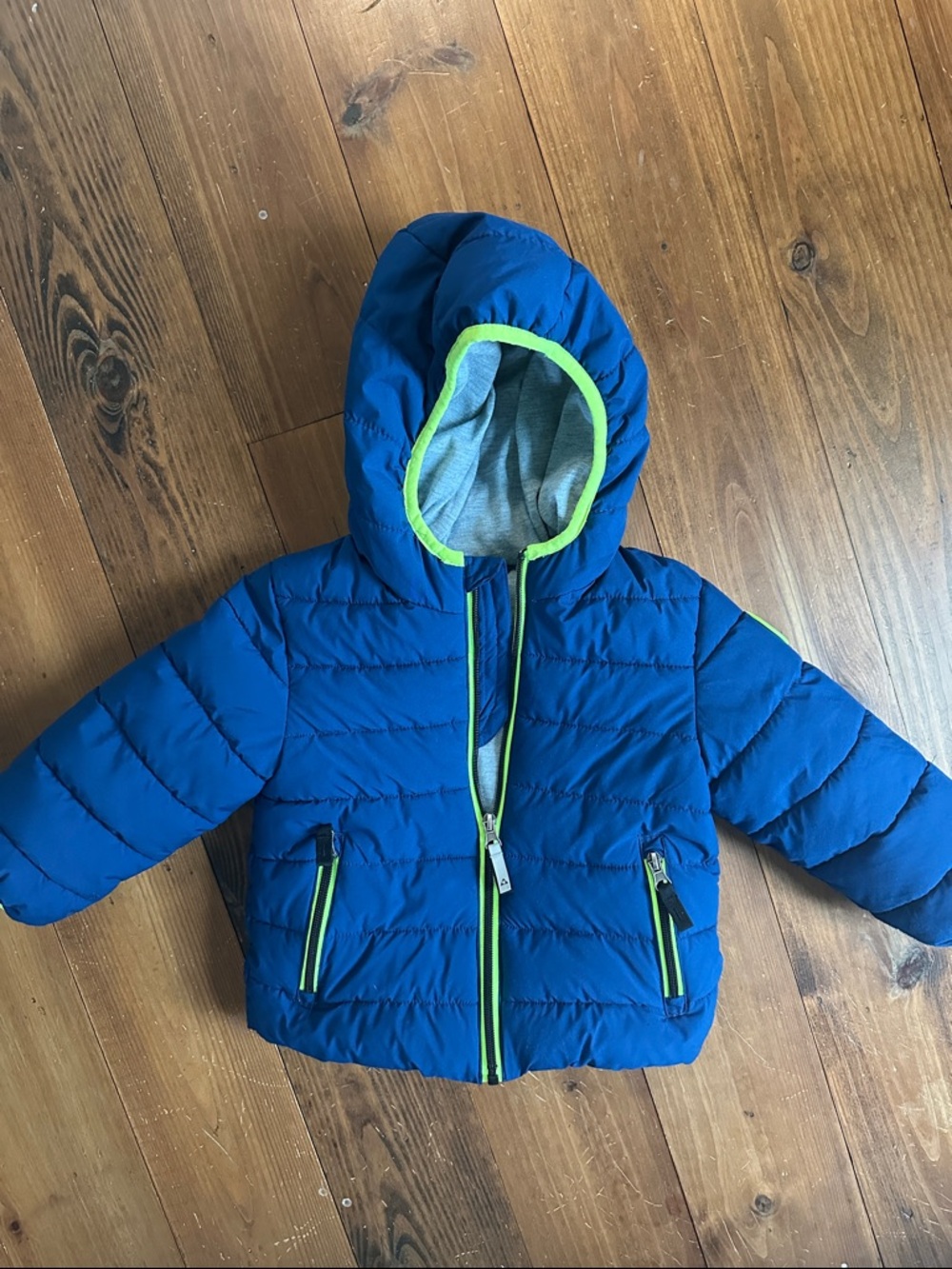 Gerry Blue Toddler Puffy Hooded Jacket with Lime Trim